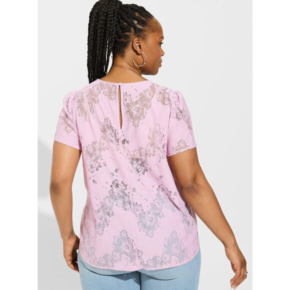 NEW Torrid Mauve Mist Abbey Lace Floral Sheer Short Sleeve Romantic Blouse 3X - Picture 2 of 8